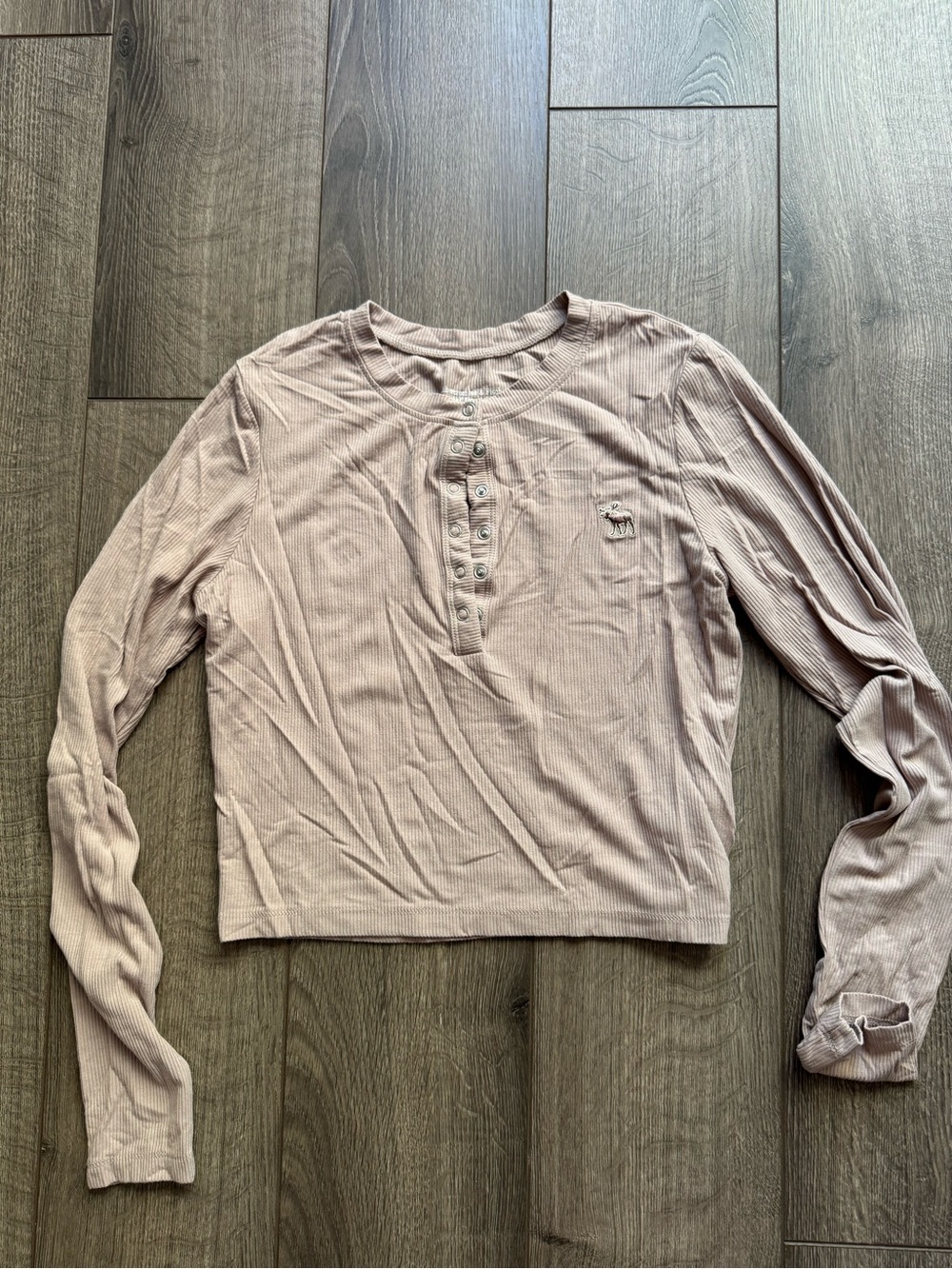 Abercrombie & Fitch Ribbed Henley Long Sleeve Top - Mauve